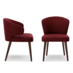 Burgundy Fabric Upholstered Walnut Leg Modern Dining Armchair