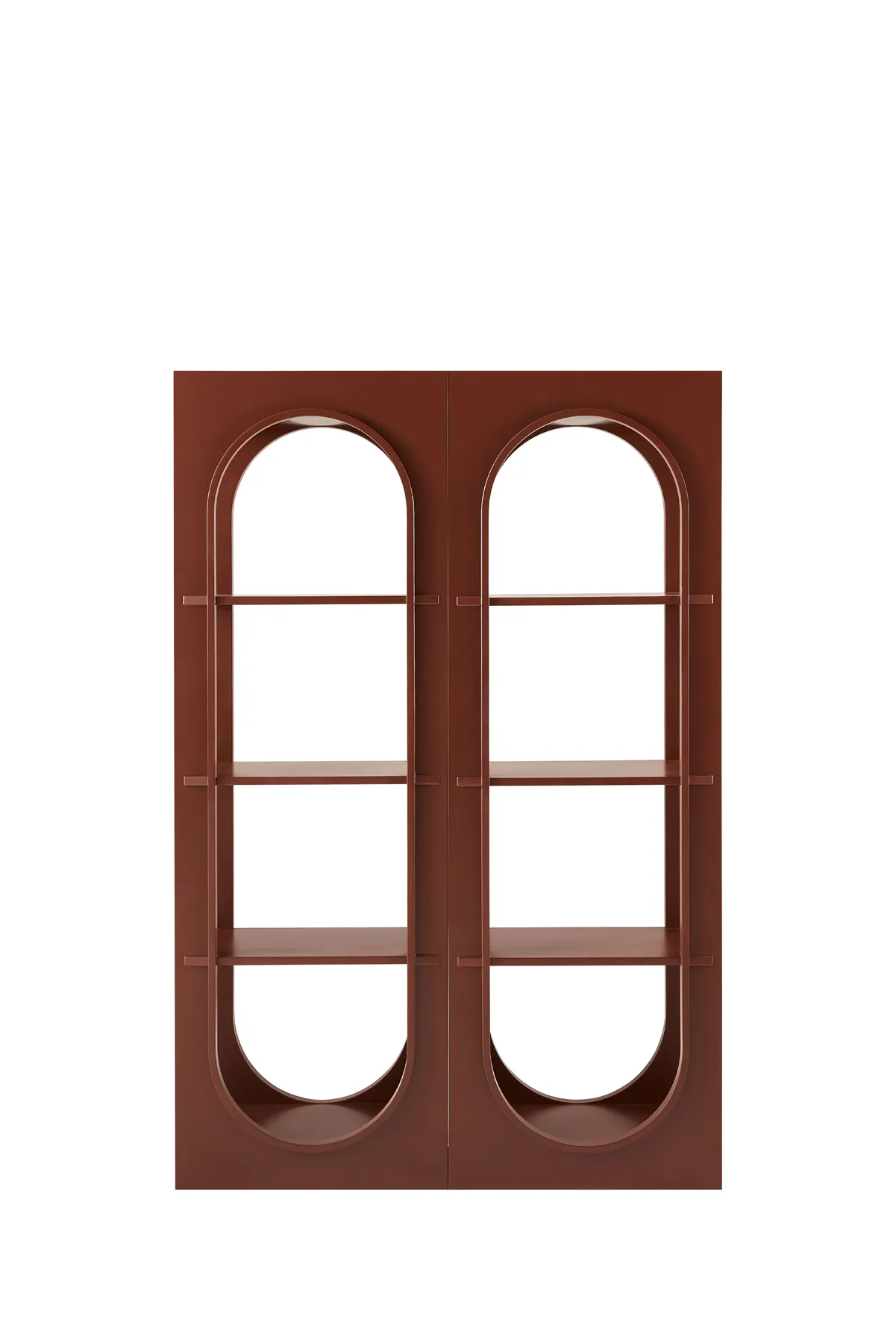 Arched Open Shelf Metal Display Cabinet in Terracotta Tone