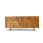 Zebrawood Console Cabinet Geometric Door Design Stainless Steel Legs Modern Artistic Storage Unit