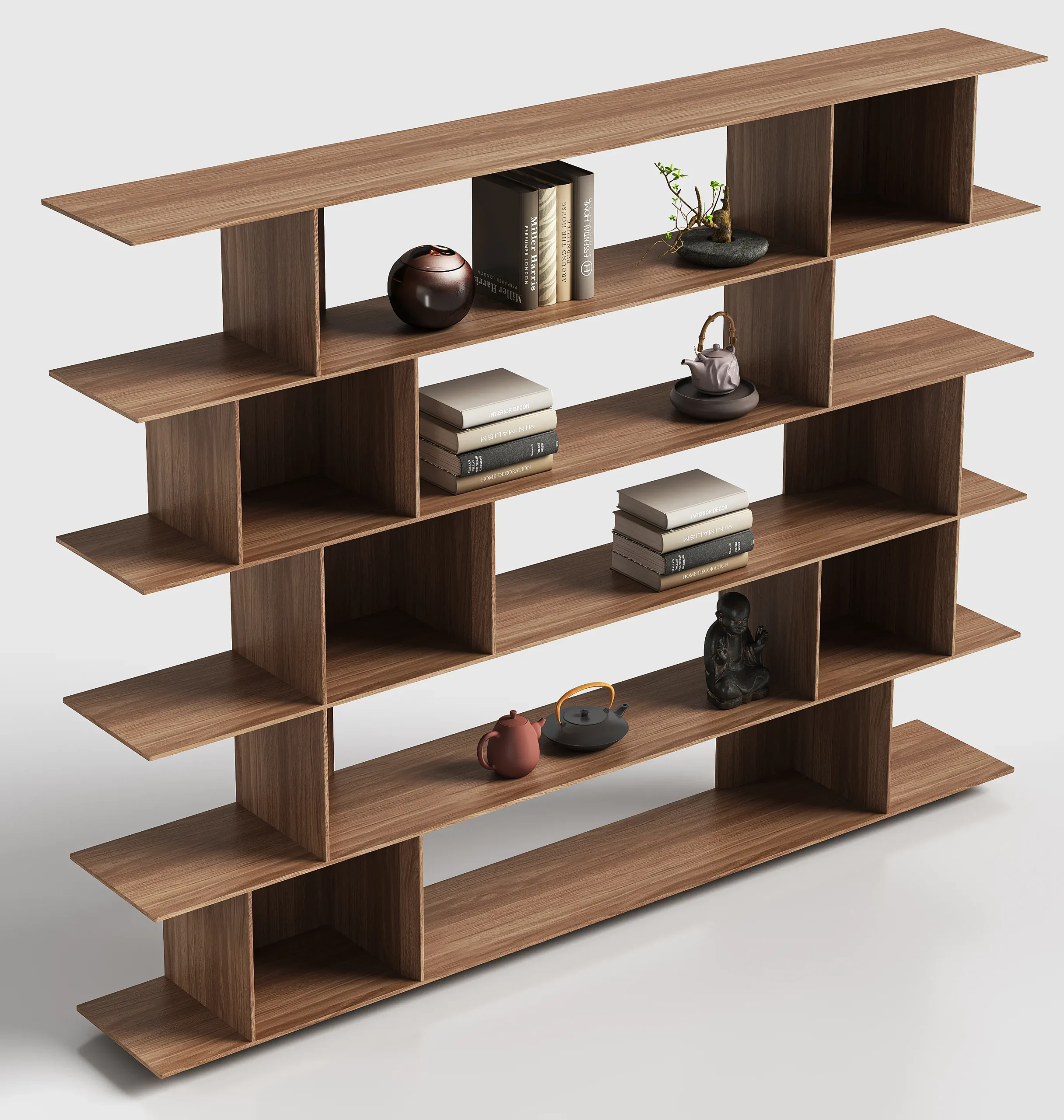 Asymmetric Wooden Multi Tier Open Display Shelf Bookcase