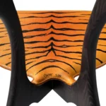 Dark Ebonized Wood Frame Tiger Print Upholstered Armchair