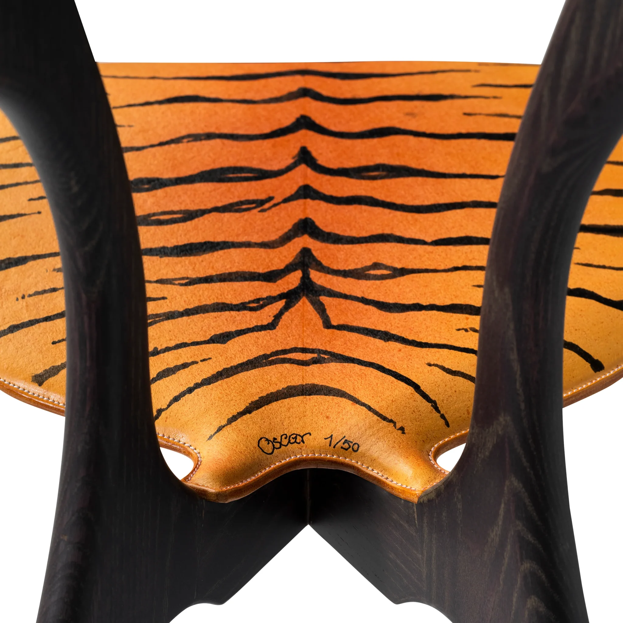 Dark Ebonized Wood Frame Tiger Print Upholstered Armchair