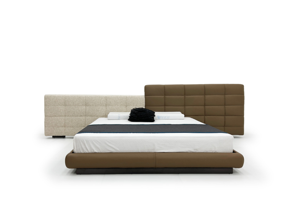 Two-Tone Bed Fabric Leather Combo Grid-Tufted Panel Modern Multi-Functional Design