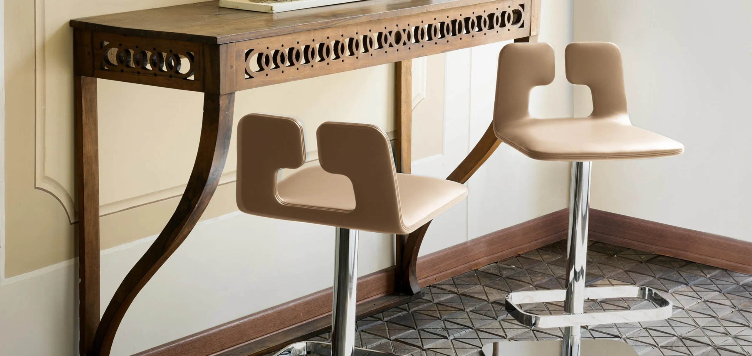 Black Upholstered Adjustable Chrome Base Bar Stool with Footrest