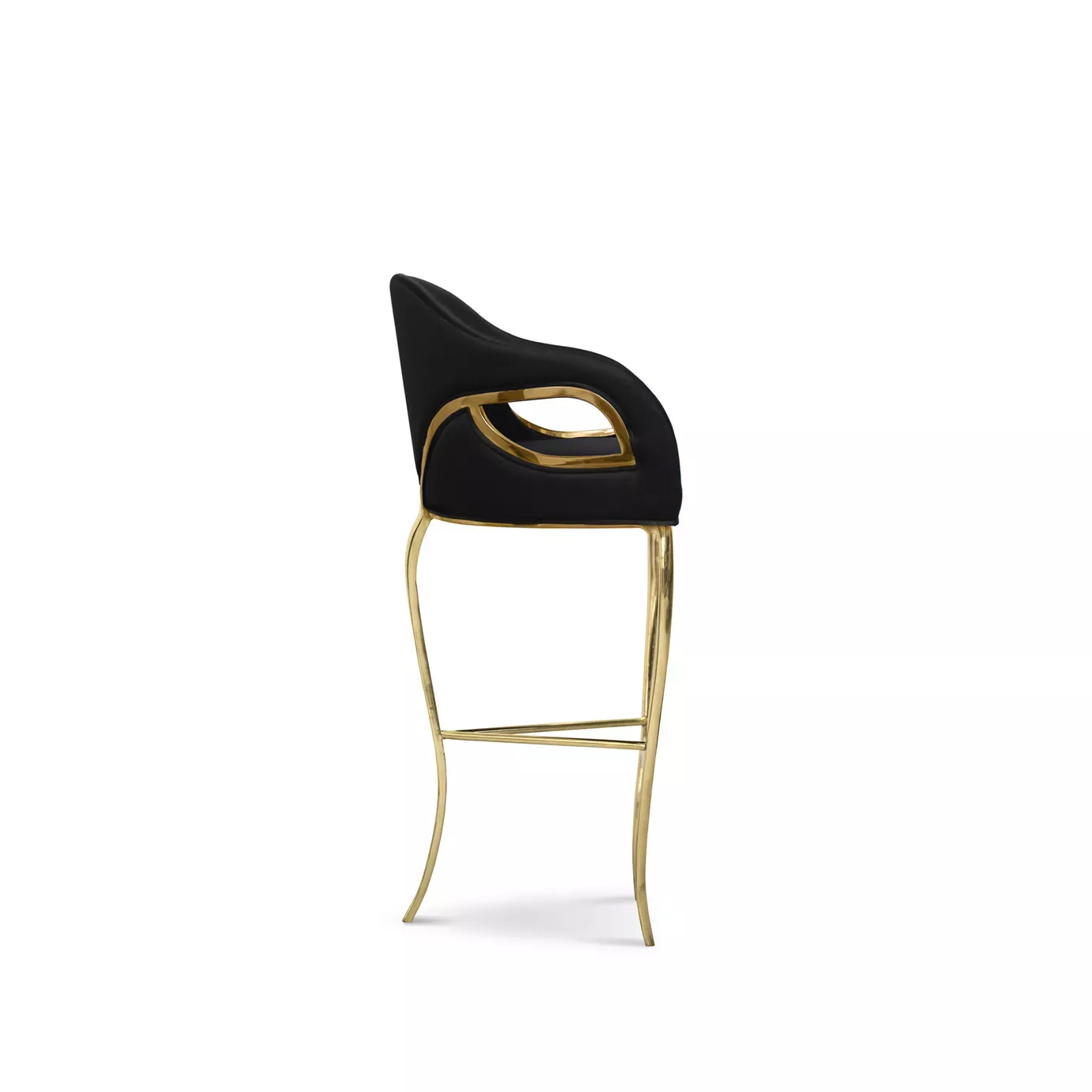 Black Velvet Upholstered Gold Metal Frame Bar Stool