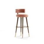 Blush Pink Velvet Upholstered Bar Stool with Gold Accents