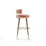 Blush Pink Velvet Upholstered Bar Stool with Gold Accents