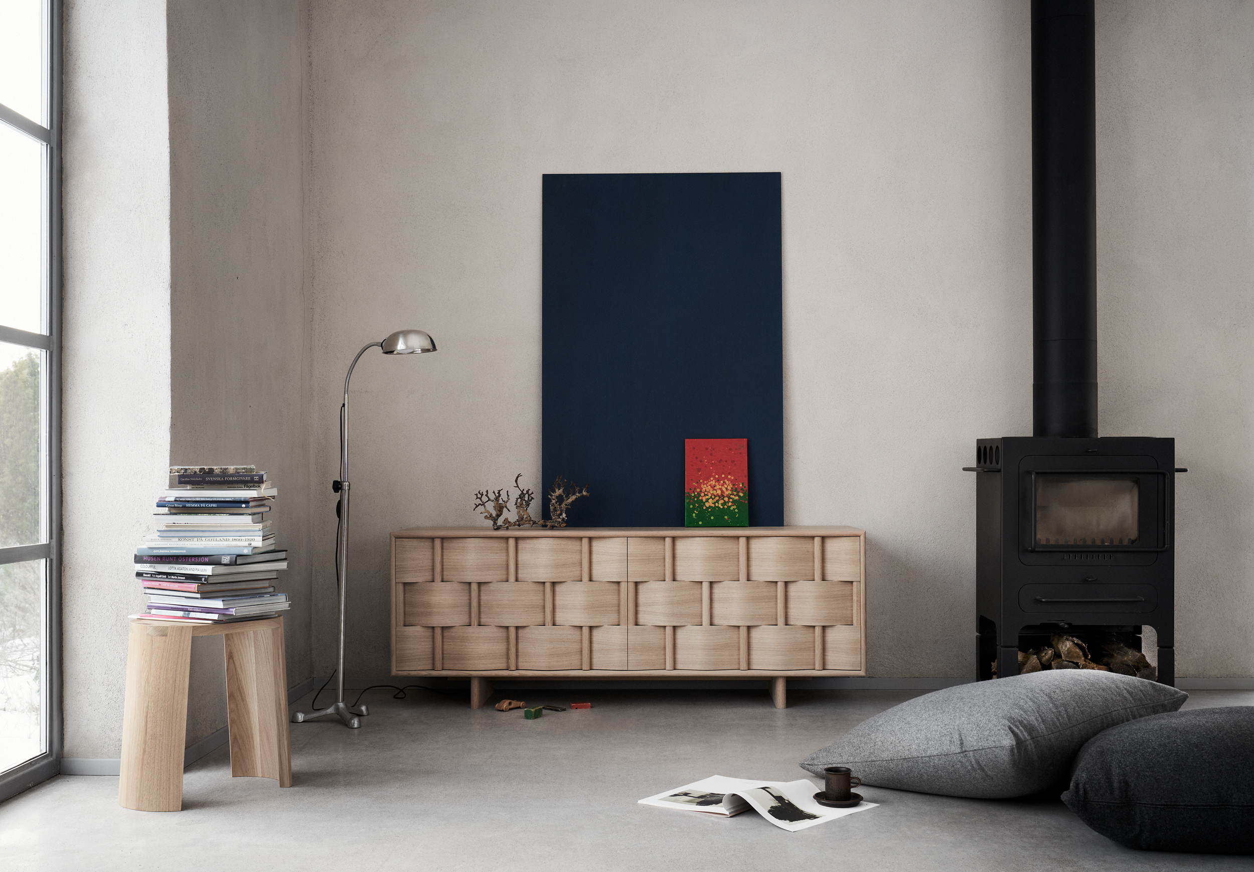 Oak Woven Sideboard Natural Texture Modern Storage Cabinet