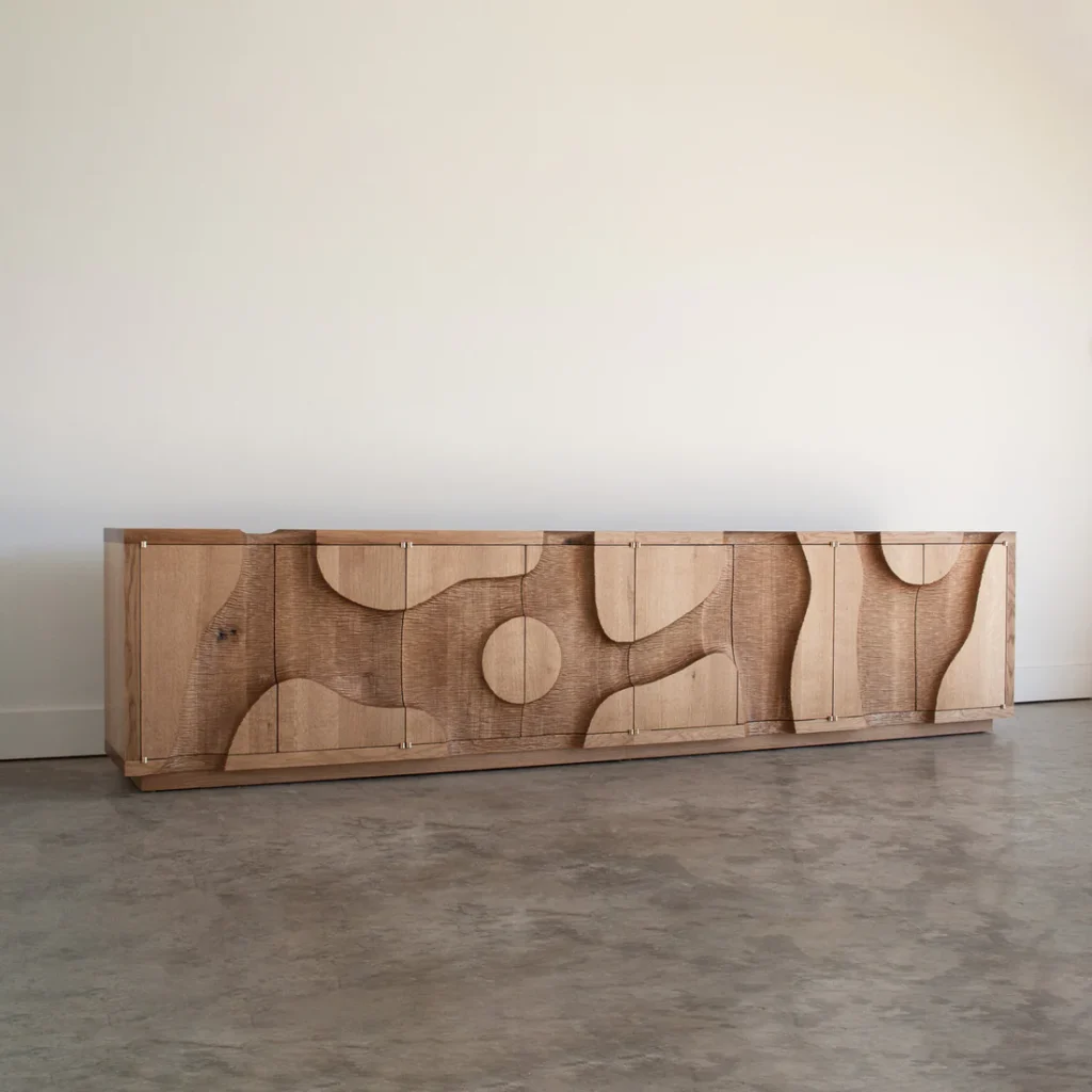 Organic Oak Sideboard Curved Cutout Design Modern Storage Cabinet