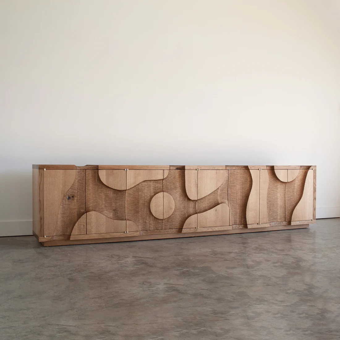 Organic Oak Sideboard Curved Cutout Design Modern Storage Cabinet