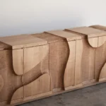 Organic Oak Sideboard Curved Cutout Design Modern Storage Cabinet