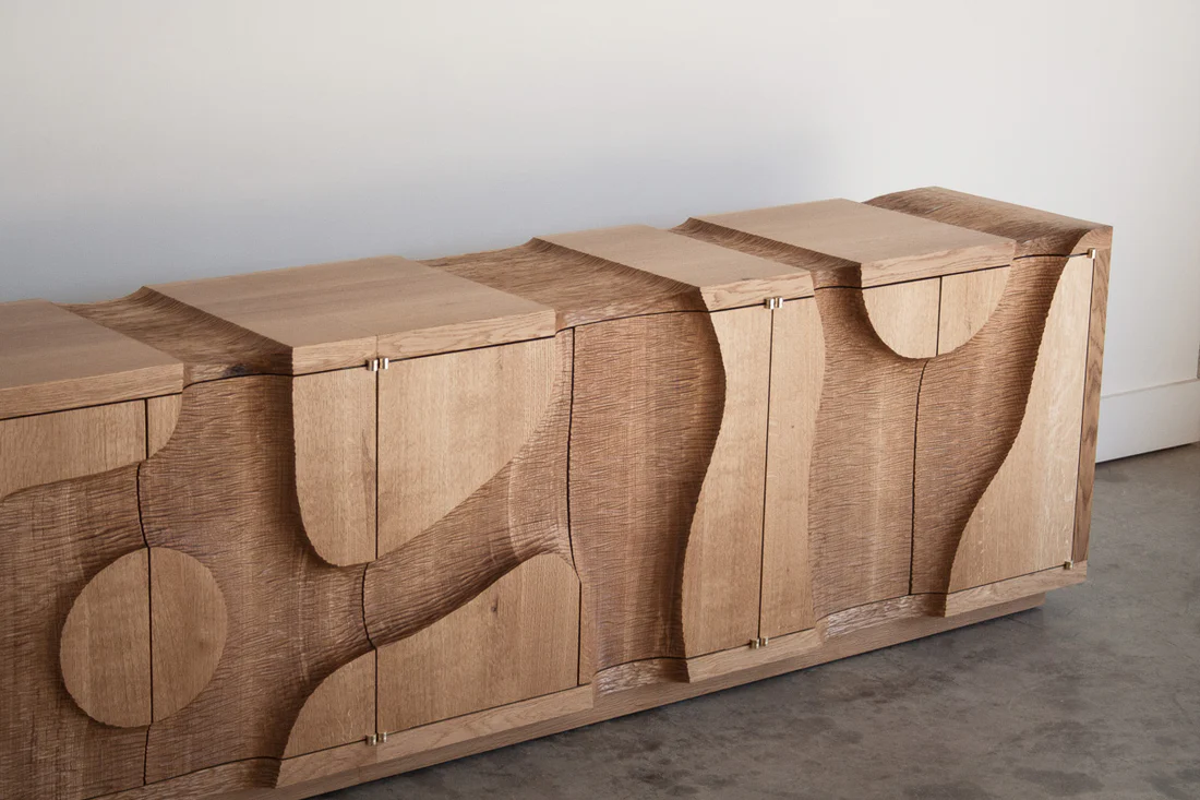 Organic Oak Sideboard Curved Cutout Design Modern Storage Cabinet