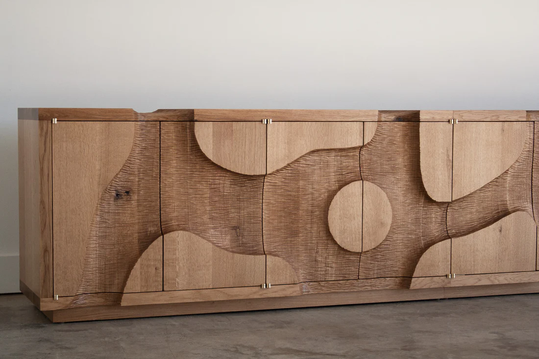 Organic Oak Sideboard Curved Cutout Design Modern Storage Cabinet