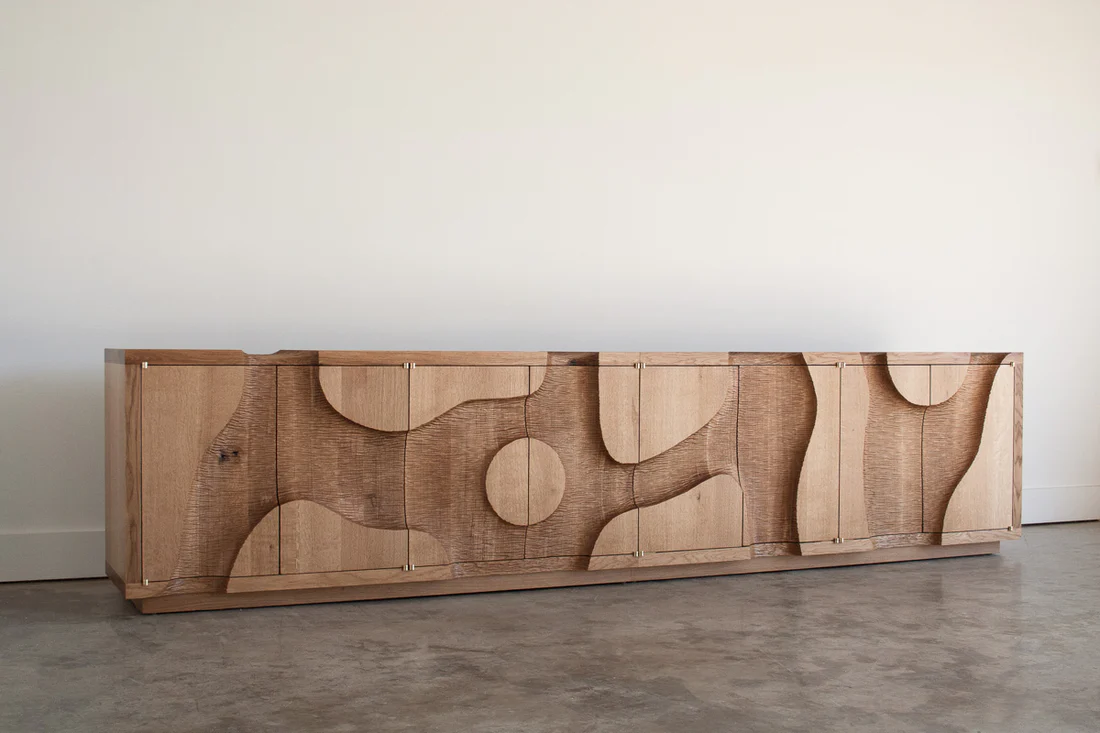 Organic Oak Sideboard Curved Cutout Design Modern Storage Cabinet
