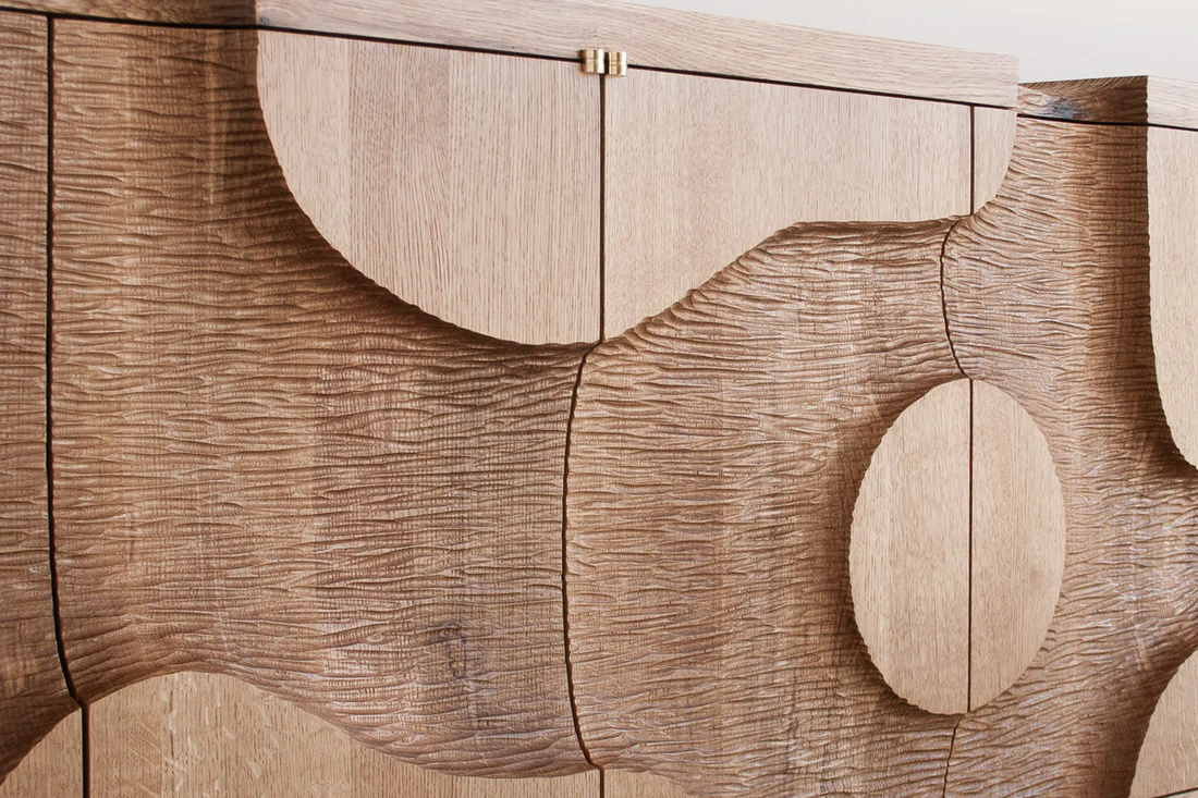 Organic Oak Sideboard Curved Cutout Design Modern Storage Cabinet