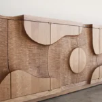 Organic Oak Sideboard Curved Cutout Design Modern Storage Cabinet