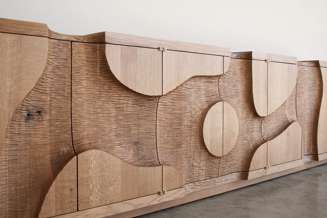 Organic Oak Sideboard Curved Cutout Design Modern Storage Cabinet