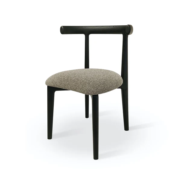 Black Wood Frame Upholstered Boucle Seat Dining Chair