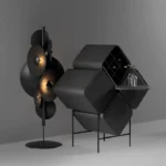 Modular Black Cube Storage Unit Foldable Geometric Design Metal Frame Multi-Functional Accent Shelf