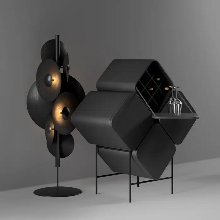 Modular Black Cube Storage Unit Foldable Geometric Design Metal Frame Multi-Functional Accent Shelf