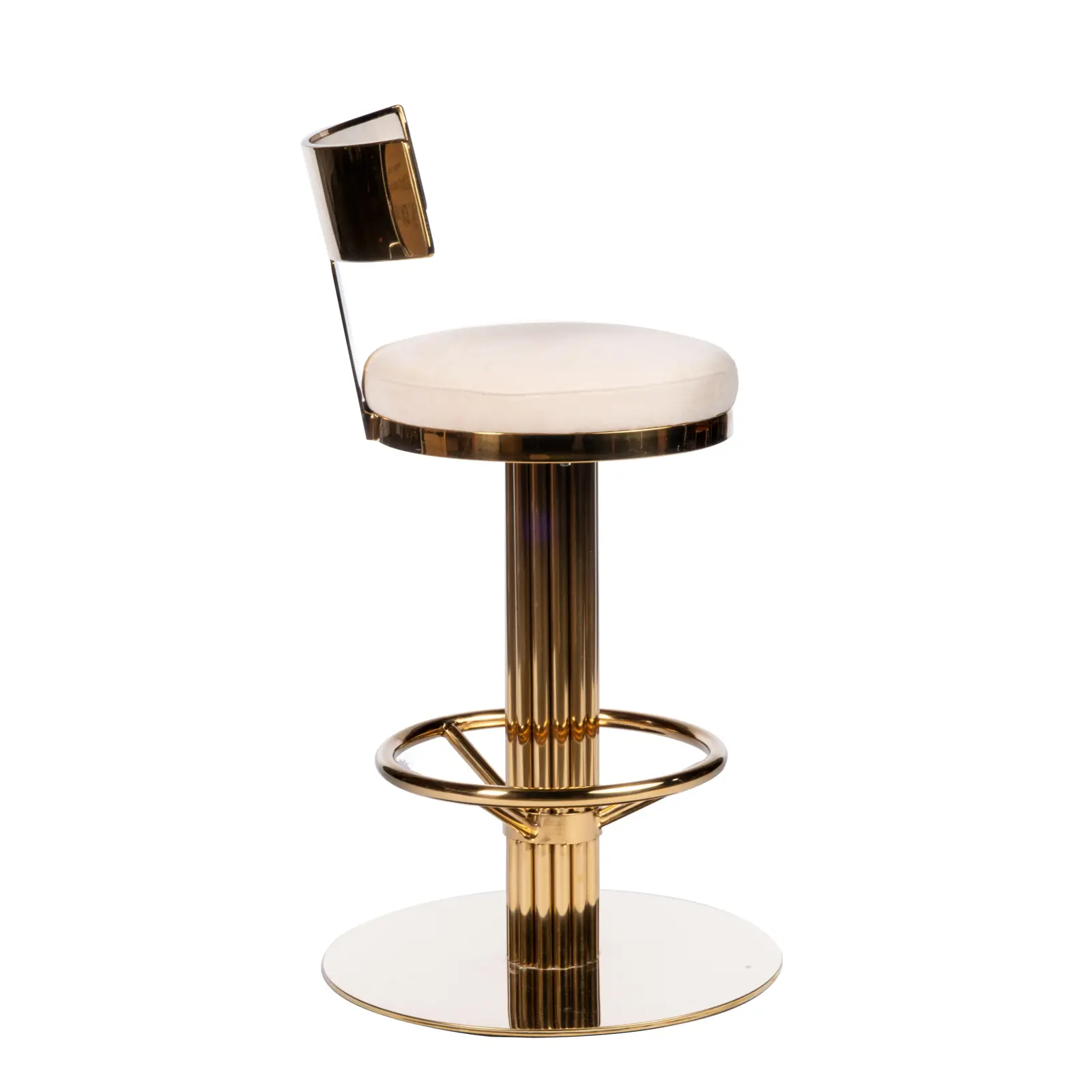 Cream Beige Upholstered Gold Adjustable Swivel Bar Stool