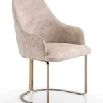 Beige Velvet Upholstered Gold Metal Dining Chair