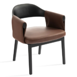 Brown Leather Armchair Black Wood Frame Modern Accent Seating