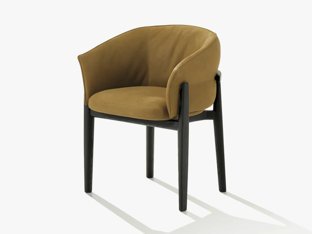 Tan Leather Armchair Dark Wood Frame Modern Accent Seating