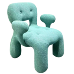 Playful Organic Shaped Teal Boucle Upholstered Accent Armchair