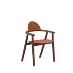 Terracotta Leather Upholstered Walnut Wood Frame Modern Dining Armchair