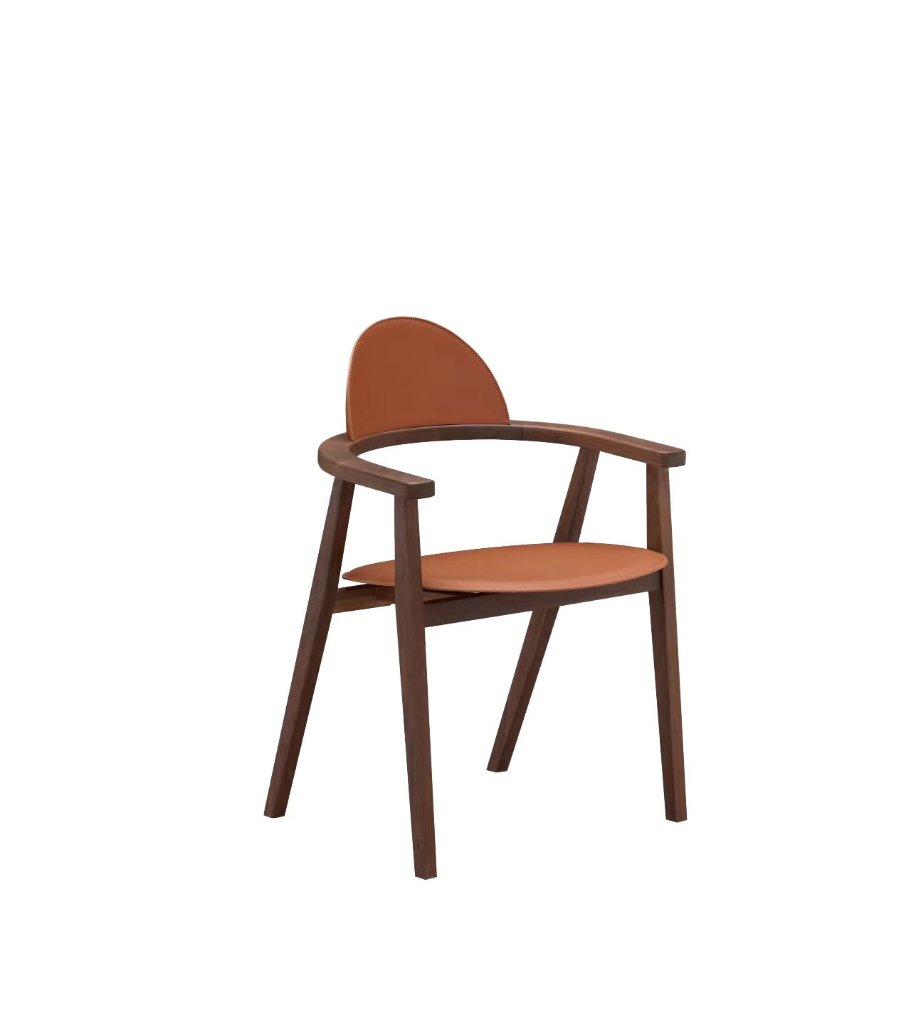 Terracotta Leather Upholstered Walnut Wood Frame Modern Dining Armchair