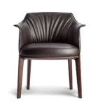 Dark Brown Pleated Leather Upholstered Walnut Wood Dining Armchair