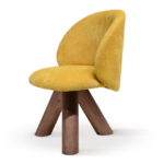 Mustard Velvet Swivel Chair Walnut Wood Legs Modern Accent Seating