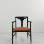 Black Wooden Frame Orange Upholstered Mid Century Modern Armchair