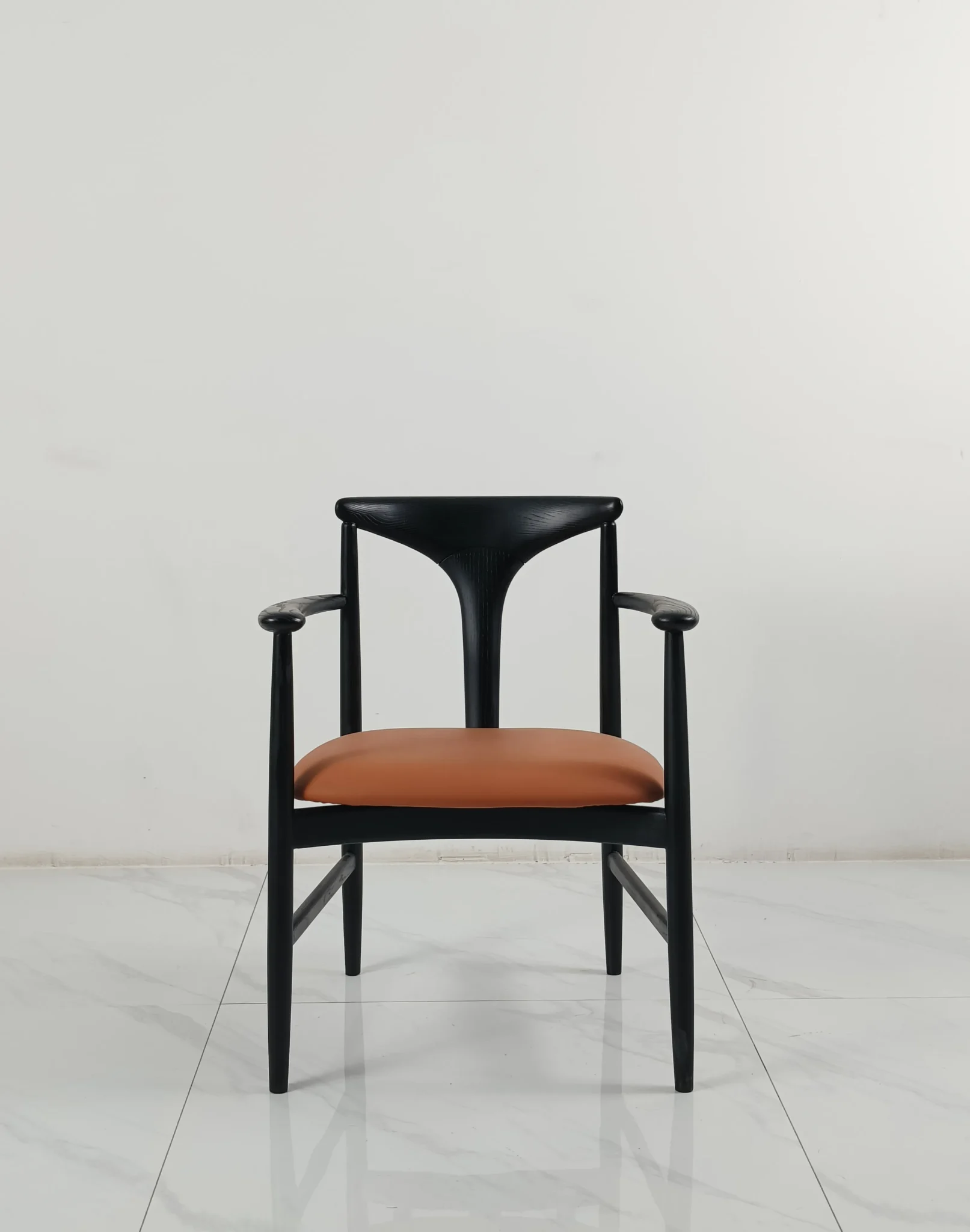 Black Wooden Frame Orange Upholstered Mid Century Modern Armchair