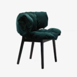Emerald Velvet Puffy Chair Black Wood Frame Modern Accent Seating