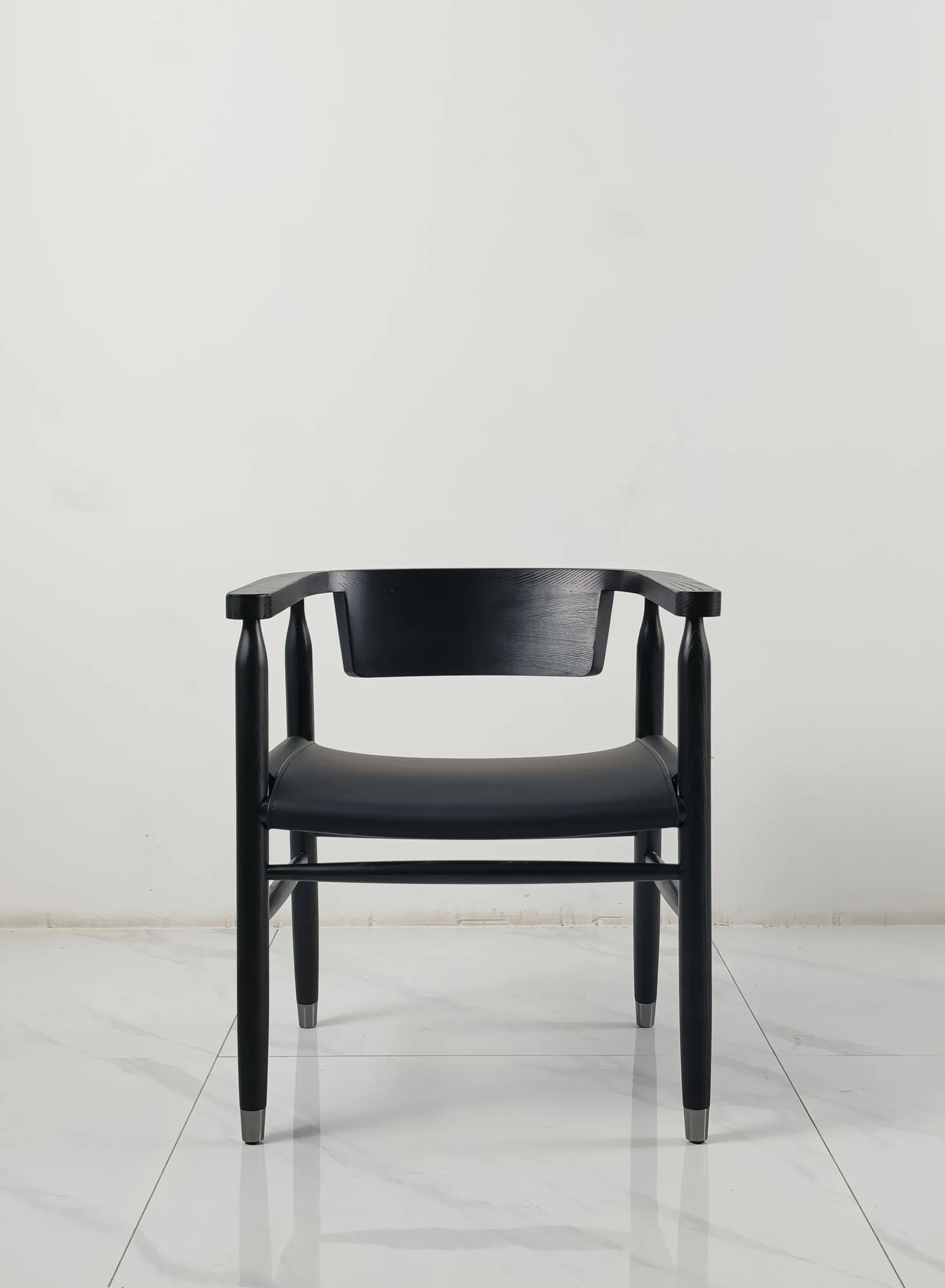 All Black Leather Upholstered Wooden Frame Modern Accent Armchair