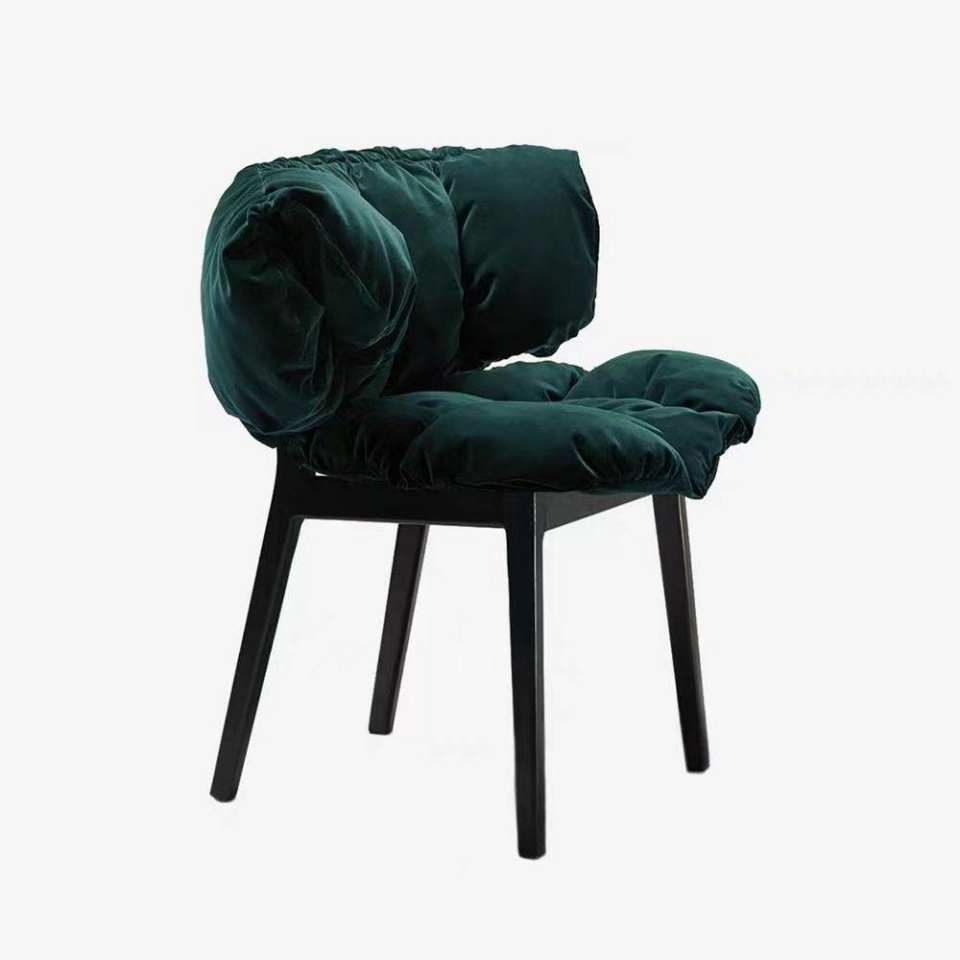 Emerald Velvet Puffy Chair Black Wood Frame Modern Accent Seating