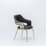 Black Leather Leopard Print Accent Chair with Gold Metal Legs