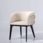 Cream Leather Upholstered Black Leg Modern Accent Dining Chair