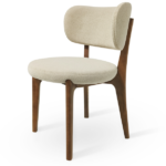 Beige Boucle Chair Curved Back Walnut Wood Legs Modern Accent Seating