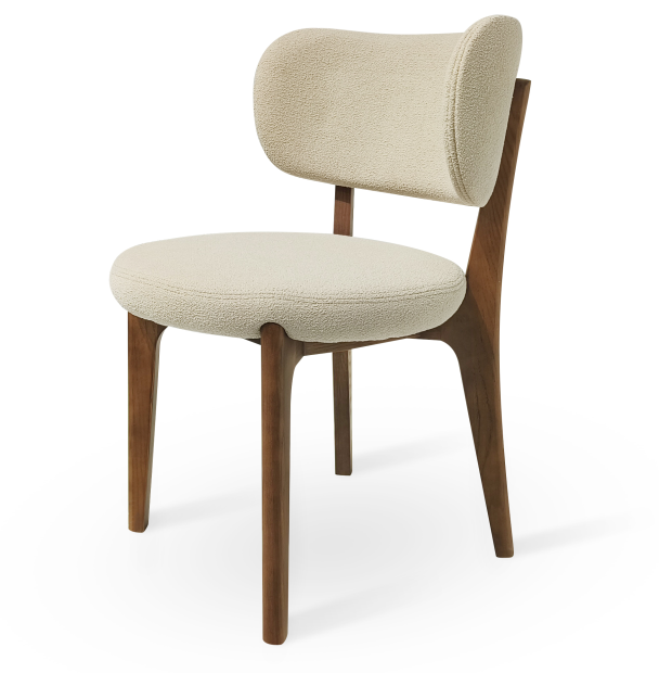 Beige Boucle Chair Curved Back Walnut Wood Legs Modern Accent Seating