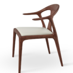 Walnut Wood Armchair Curved Cutout Frame Cream Leather Seat Modern Accent