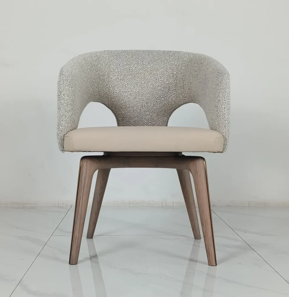 Textured Boucle Back Upholstered Seat Walnut Leg Modern Dining Chair