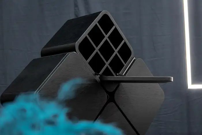 Modular Black Cube Storage Unit Foldable Geometric Design Metal Frame Multi-Functional Accent Shelf