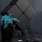 Modular Black Cube Storage Unit Foldable Geometric Design Metal Frame Multi-Functional Accent Shelf