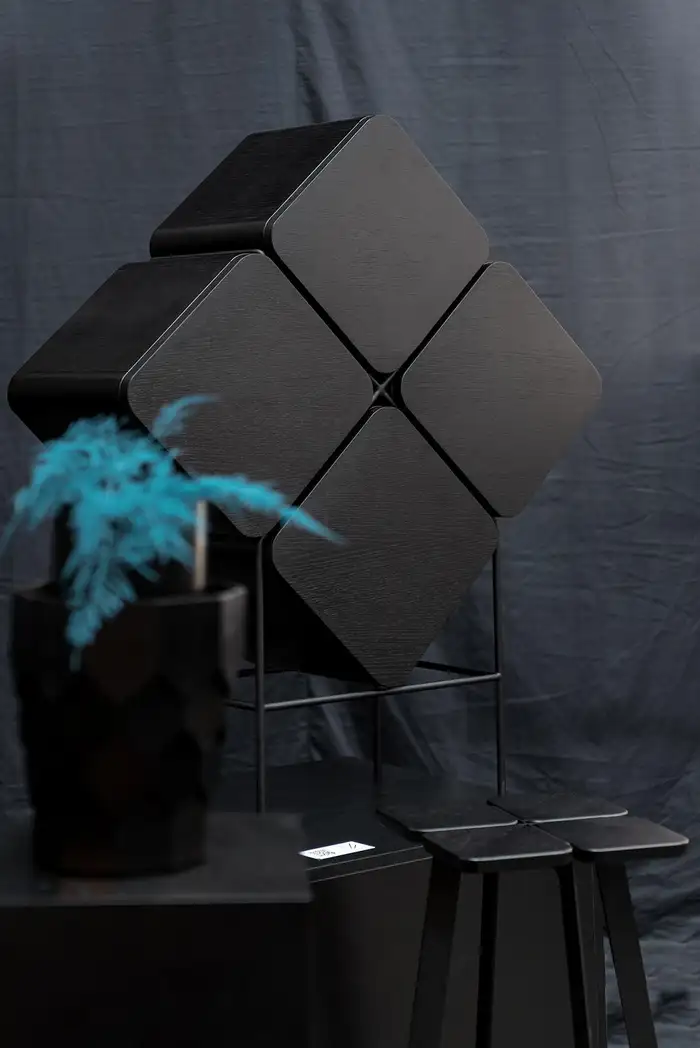 Modular Black Cube Storage Unit Foldable Geometric Design Metal Frame Multi-Functional Accent Shelf