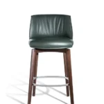 Dark Green Leather Upholstered Walnut Wood Bar Stool with Footrest
