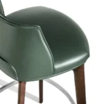 Dark Green Leather Upholstered Walnut Wood Bar Stool with Footrest