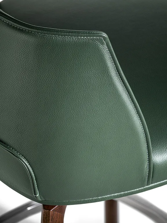 Dark Green Leather Upholstered Walnut Wood Bar Stool with Footrest